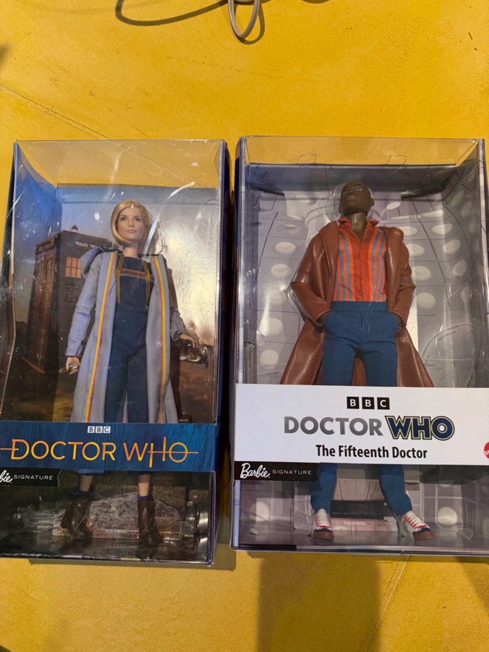 Doctor Who 13th & 15th Doctor Dolls - Blue, Brown, Red. Set of two